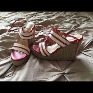 Red and white heels like new